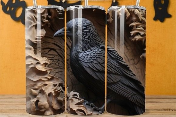 3D Black Raven Tumbler Wraps for Halloween Projects