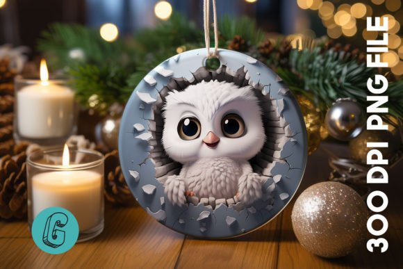 3D Cute Owl Break Through Ornament: Creative Design Asset