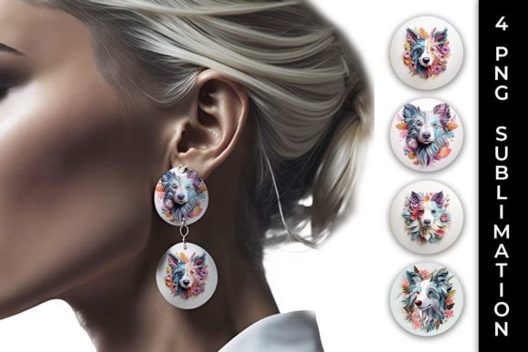 3D Floral Fantasy Border Collie Earrings: Whimsical Design Bundle