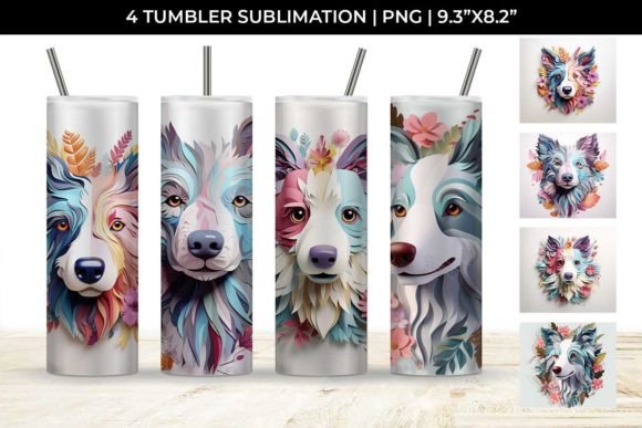 3D Floral Fantasy Border Collie Tumbler: Sip in Style