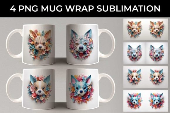 3D Floral Fantasy Chihuahua Mug PNG: Adorable Design Bundle