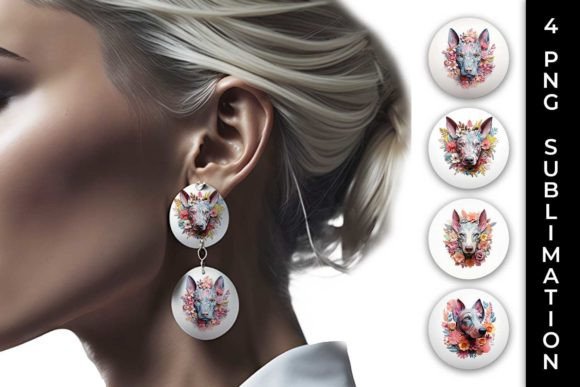 3D Floral Fantasy Doberman Earrings PNG