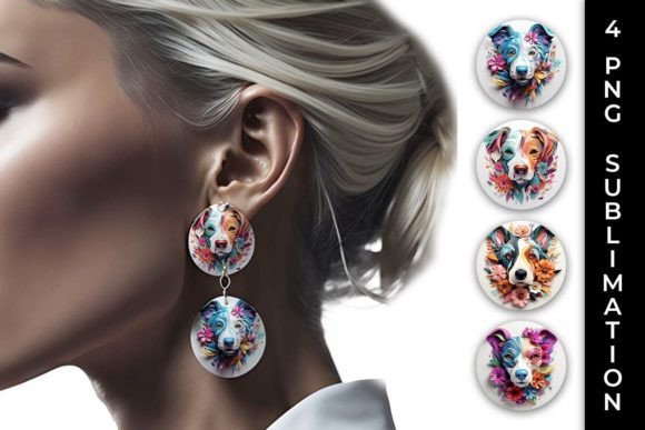 3D Floral Fantasy Jack Russell Earrings: A Playful Design Asset