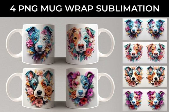 3D Floral Fantasy Jack Russell Mug PNG: Design Delight