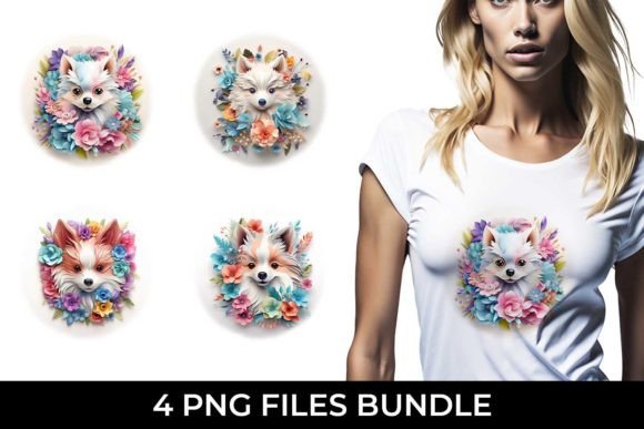 3D Floral Fantasy Pomeranian Sublimation Design