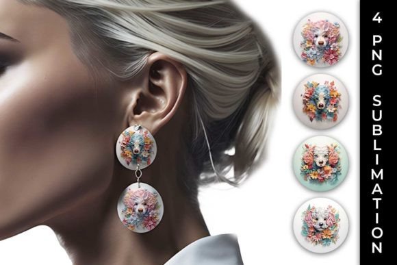 3D Floral Fantasy Poodle Earrings PNG Design Bundle