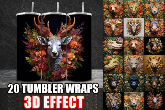 3D Green Orange Animals Tumbler Wrap: A Vibrant Design Asset