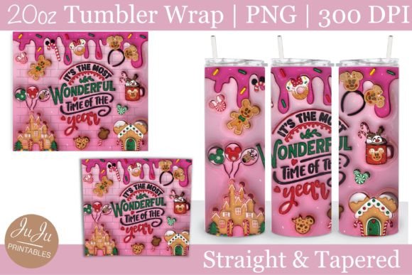 3D Inflated Christmas Tumbler Wrap PNG for Festive Designs