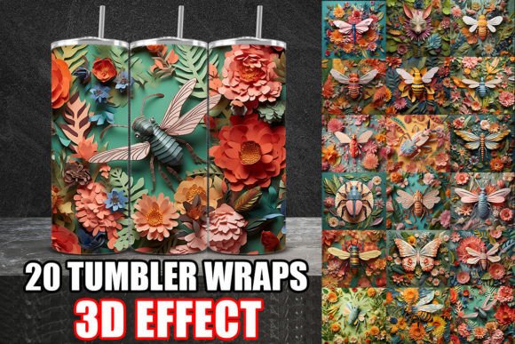 3D Papercut Insects Tumbler Wrap: A Unique Design Asset