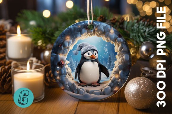 3D Penguin Break Through Ornament: A Festive Design Asset