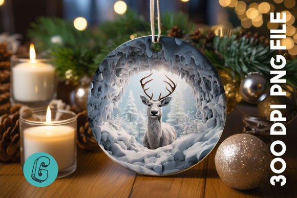 3D Reindeer Break Through Ornament (09): A Festive Design Asset