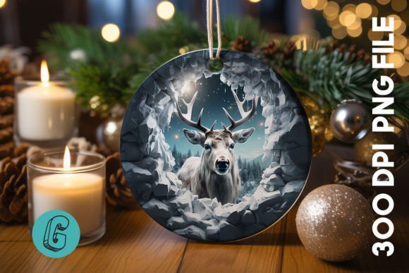 3D Reindeer Break Through Ornament: Festive 3D Art Download