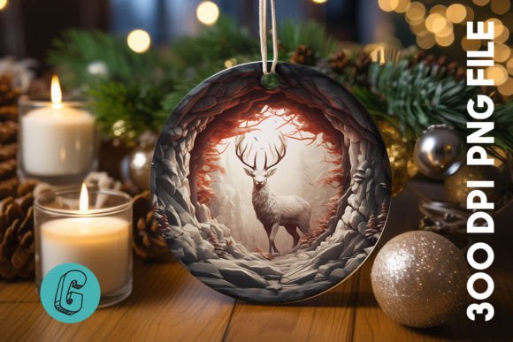3D Reindeer Break Through Ornament: Festive Digital Art