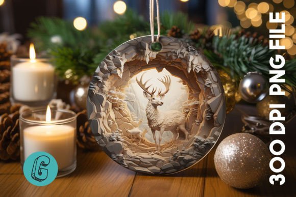 3D Reindeer Break Through Ornament: Festive Digital Art