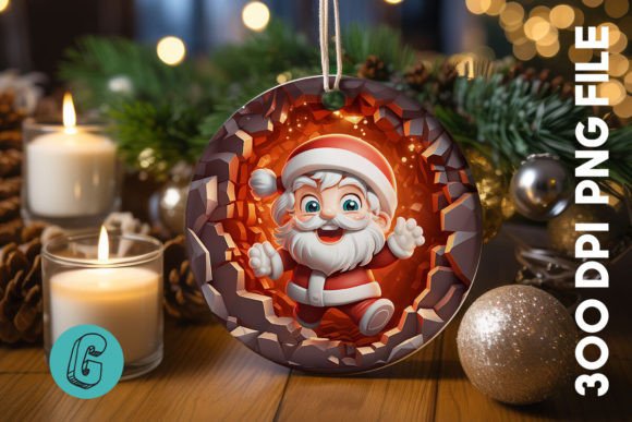 3D Santa Break Through Ornament (29): Festive Digital Art