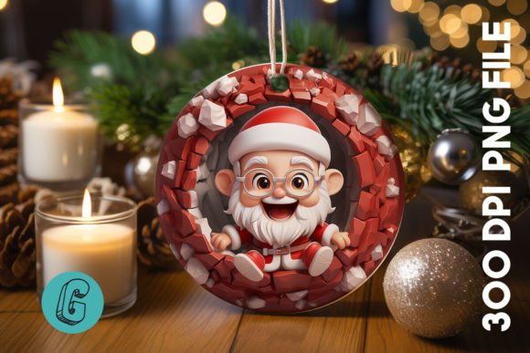 3D Santa Break Through Ornament: Festive Digital Art