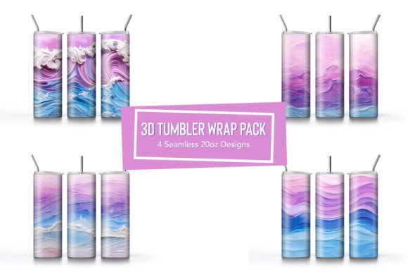 3D Seamless Beach Tumbler Wrap Pack: Vibrant Ocean Art