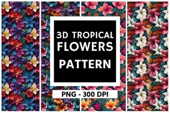 3D Summer Tropical Flowers Pattern 02