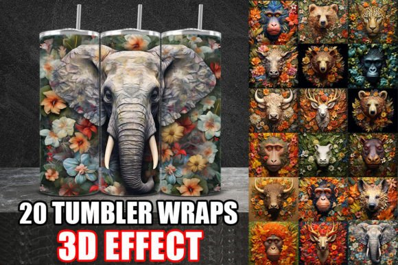 3D Tropical Wild Animals Tumbler Wrap Design