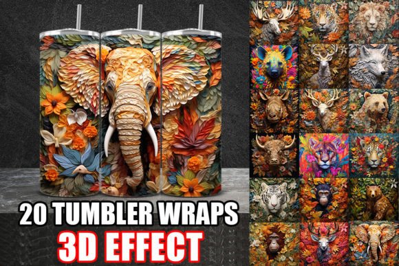 3D Vintage Wild Animals Tumbler Wrap: A Premium Design Asset