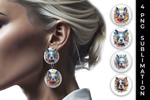 Adorable 3D Floral Fantasy Boston Terrier Earrings