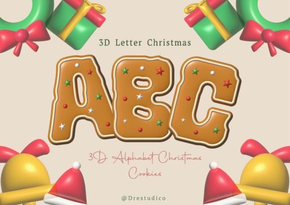 Christmas Icing Gingerbread 3D Alphabet: Festive Design Elements
