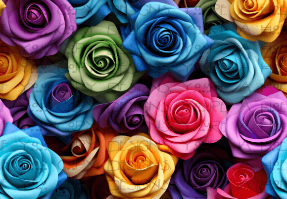 Seamless 3D Rainbow Roses Pattern
