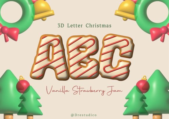 Vanilla Strawberry Christmas Cookie 3D Font for Festive Design