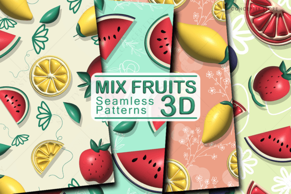 Vibrant 3D Mix Fruits Seamless Patterns for Creative Projects